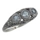 Art Deco Style Blue Topaz Filigree Ring w/ 4 Diamonds - Sterling Silver - FR-126-BT