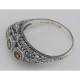 Art Deco Style Citrine Filigree Ring w/ 4 Diamonds - Sterling Silver - FR-126-C