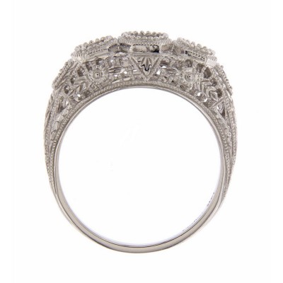 Art Deco Style Semi Mount Filigree Ring w/ 4 Diamonds - 14kt White Gold - FR-126-SEMI-WG