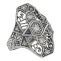 Art Deco Style CZ / Genuine Sapphire Filigree Ring - Sterling Silver
