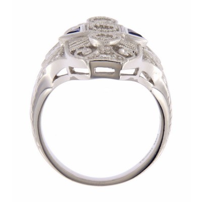 Semi Mount Art Deco Style Diamond, Sapphire Filigree Ring 14kt White Gold - FR-1261-SEMI-WG