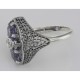 Art Deco Style 2 Stone Amethyst and Diamond Filigree Ring Sterling Silver - FR-1267-AM