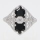 Vintage Inspired Art Deco Style Black Onyx Filigree Ring with Diamond Center 14kt White Gold - FR-1267-O-WG