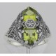 Art Deco Style 2 Stone Peridot and Diamond Filigree Ring Sterling Silver - FR-1267-P