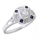 14kt White Gold Sapphire  Diamond Filigree Ring - Art Deco Style - FR-1269-D-WG