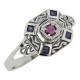 Sapphire / Ruby Filigree Ring - Deco Style - Sterling Silver - FR-1269-R