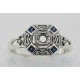 Art Deco Style Semi Mount Sapphire Filigree Ring - Sterling Silver - FR-1269-SEMI