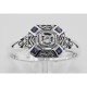 Sapphire  White Topaz Filigree Ring - Art Deco Style - Sterling Silver - FR-1269-WT