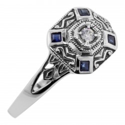 Sapphire  White Topaz Filigree Ring - Art Deco Style - Sterling Silver Sapphire  White Topaz Filigree Ring - Art Deco Style - Sterling Silver