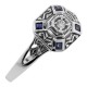 Sapphire  White Topaz Filigree Ring - Art Deco Style - Sterling Silver - FR-1269-WT