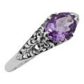 Natural Purple Oval Amethyst Filigree Ring - Sterling Silver