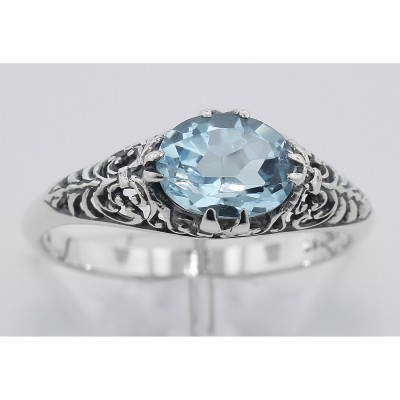 Blue Topaz Filigree Ring - Sterling Silver - FR-127-BT
