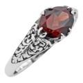Antique Style Natural Red Oval Garnet Filigree Ring - Sterling Silver