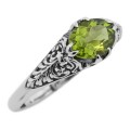 Antique Style Natural Green Oval Peridot Filigree Ring - Sterling Silver