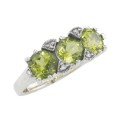 Lovely Art Deco Style 3 Stone Peridot  Diamond Ring - Sterling Silver