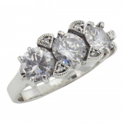 Lovely Art Deco Style 3 Stone White Topaz and Diamond Ring Sterling Silver Lovely Art Deco Style 3 Stone White Topaz and Diamond Ring Sterling Silver