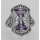 Art Deco Style Amethyst Filigree Ring with Flower Design - Sterling Silver - FR-1311-AM