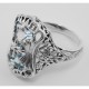 Art Deco Style Blue Topaz Ring with Flower Design - Sterling Silver - FR-1311-BT