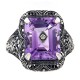Art Deco Style Amethyst and Diamond Ring - Sterling Silver - FR-15-AM-D