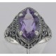 Victorian Style Amethyst Filigree Ring Sterling Silver - FR-150-AM