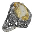 3 Carat Victorian Style Genuine Citrine Filigree Ring Sterling Silver