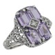Antique Style Four Stone Amethyst / Diamond Filigree Ring Sterling Silver - FR-151-AM