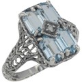 Art Deco Style 2 Carat Blue Topaz Filigree Ring w/ Diamond Sterling Silver