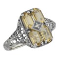 2 Carat Citrine Filigree Ring w/ Diamond - Sterling Silver