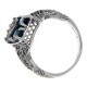 Art Deco Style 2 Ct London Blue Topaz Filigree Diamond Ring Sterling Silver - FR-151-LBT