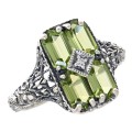 2 Carat Peridot Filigree Ring w/ Diamond - Sterling Silver