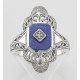 Victorian Style Classic Blue Lapis Filigree Diamond Ring Sterling Silver - FR-1537-L