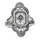 Victorian Style Camphor Glass Sunray Filigree Diamond Ring Sterling Silver - FR-1537-SR