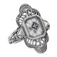 Victorian Style Camphor Glass Sunray Filigree Diamond Ring Sterling Silver - FR-1537-SR