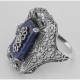 Victorian Style Blue Lapis Filigree Diamond Ring - Sterling Silver - FR-1538-L