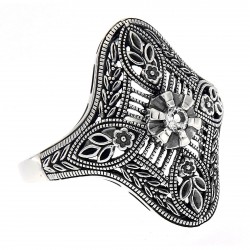 Art Deco Style White Topaz Solitaire Filigree Ring - Sterling Silver Art Deco Style White Topaz Solitaire Filigree Ring - Sterling Silver