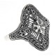 Art Deco Style White Topaz Solitaire Filigree Ring - Sterling Silver - FR-1823-WT