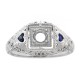 Art Deco Style 4mm Semi Mount Filigree Ring Sapphire Accents 14kt White Gold - FR-1824-SEMI-WG
