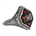 Art Deco Style Filigree Ring w/ Garnet  White Topaz - Sterling Silver