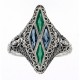 Art Deco Style Ring with London Blue Topaz, Green Chalcedony Sterling Silver - FR-1828-G-LBT