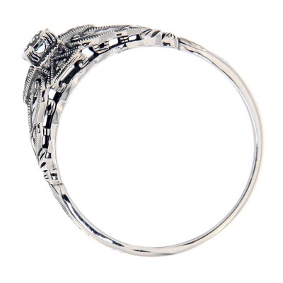 Art Deco Style White Topaz Filigree Ring w/ Blue Sapphire - Sterling Silver - FR-1829-S-WT