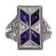 Art Deco Style Filigree Ring w/ amethyst  White Topaz - Sterling Silver - FR-1830-AM
