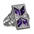 Art Deco Style Filigree Ring w/ amethyst  White Topaz - Sterling Silver