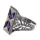 Art Deco Style Filigree Ring w/ amethyst  White Topaz - Sterling Silver - FR-1830-AM