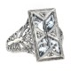 Art Deco Style Filigree Ring w/ Blue  White Topaz - Sterling Silver - FR-1830-BT