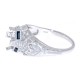 Art Deco Style Semi Mount Filigree Ring w/ Sapphire Diamond 14kt White Gold - FR-1832-S-D-SEMI-WG
