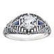 Art Deco Style White Topaz Filigree Ring w/ Blue Sapphire - Sterling Silver - FR-1833-S-WT