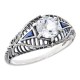 Art Deco Style White Topaz Filigree Ring w/ Blue Sapphire - Sterling Silver - FR-1833-S-WT