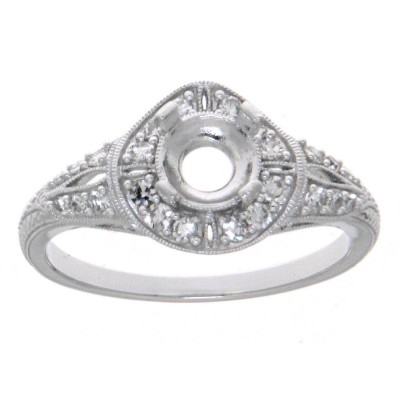 Art Deco Style 14kt White Gold Semi Mount Diamond Filigree Ring - FR-1834-SEMI-WG