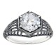 Art Deco Style Sterling Silver White Topaz Filigree Ring - FR-1835-WT