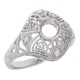 Art Deco Style 14kt White Gold Semi Mount Diamond Filigree Ring - FR-1837-D-SEMI-WG